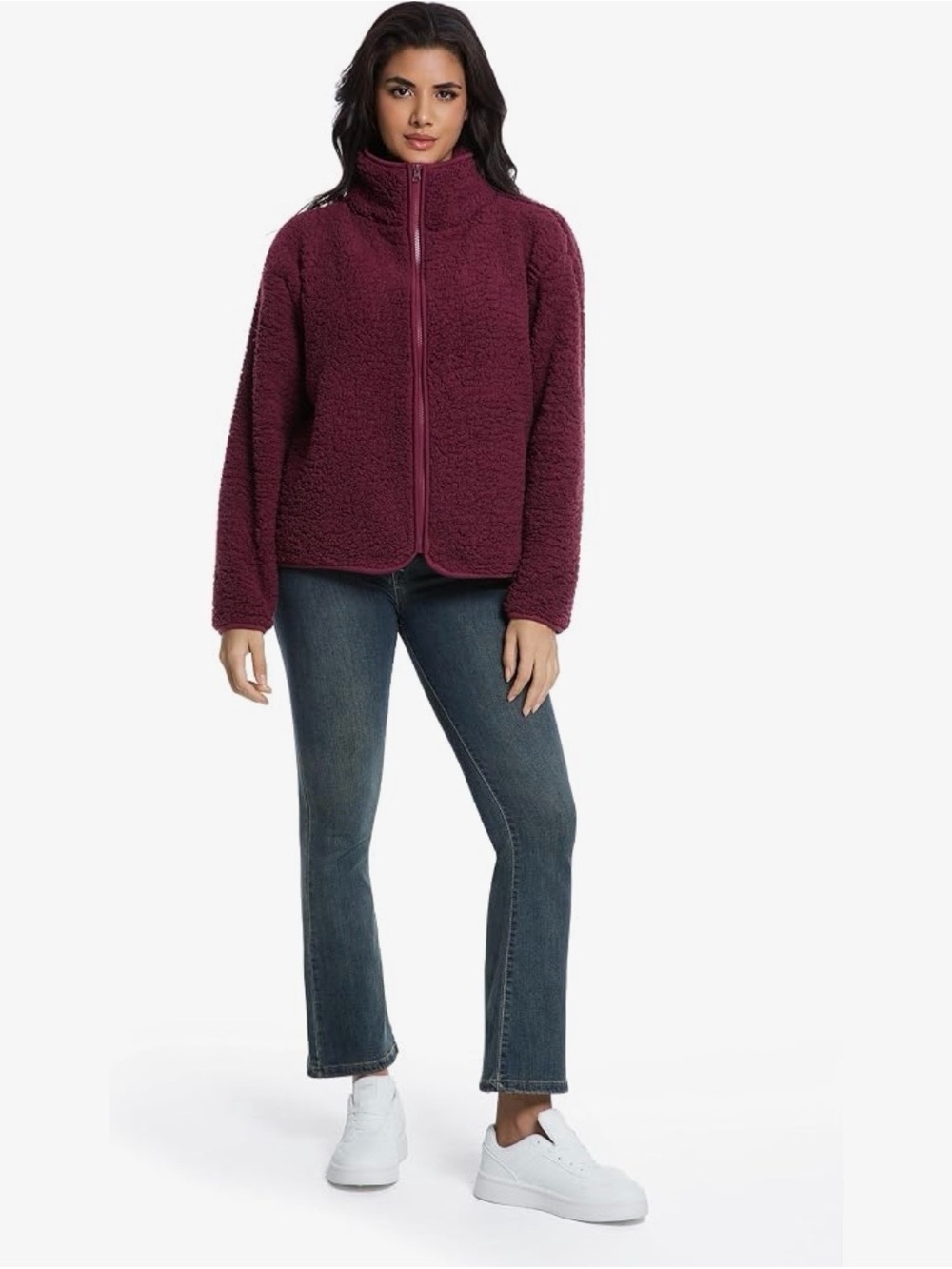 Women’s Cozy Teddy Zip Jacket in Deep Berry Size M - Picture 3 of 7